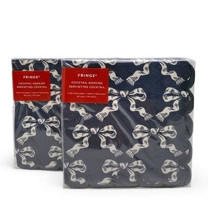 Fringe Studio Navy Blue Toile Ribbon Bows Paper Cocktail Napkins 80 Count NEW